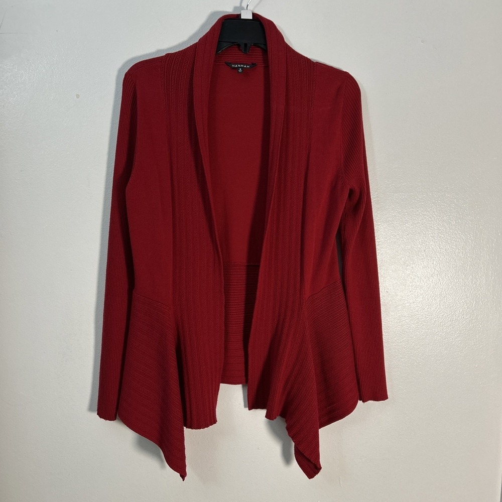 Hannah Women S Red Cardigan Sweater Open Front 6378 - Picture 2 of 7